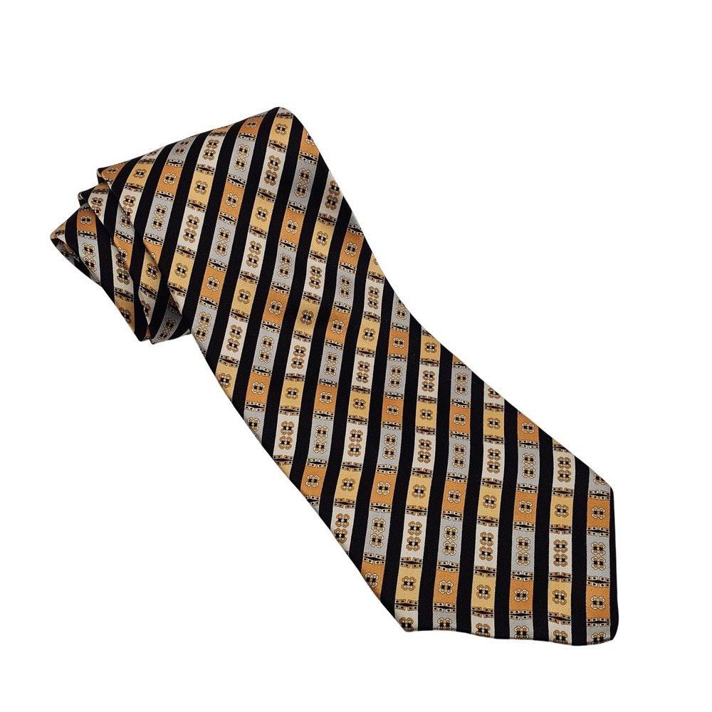 Stefano Ricci Silk Tie Gold Black Striped Geometric Luxury Italian Designer